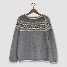 Load image into Gallery viewer, Intricate Fair Isle button neck jumper (grey/multi)