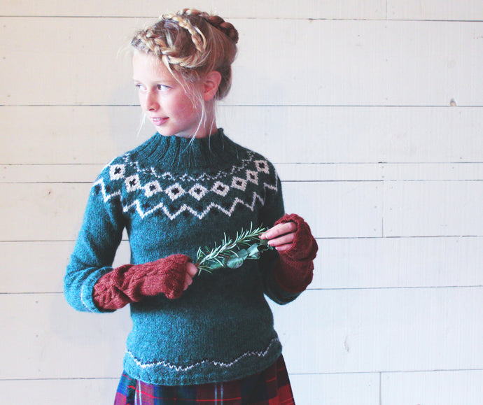 Scandi Fair Isle yoke jumper (green/cream)