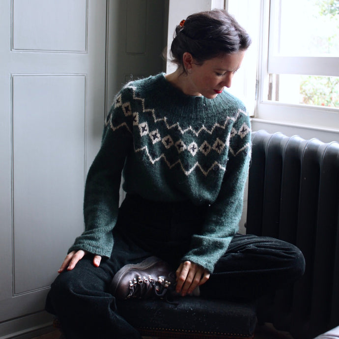 Scandi Fair Isle yoke jumper (green/cream)