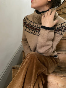 Intricate Fair Isle polo neck (camel/charcoal/rust)