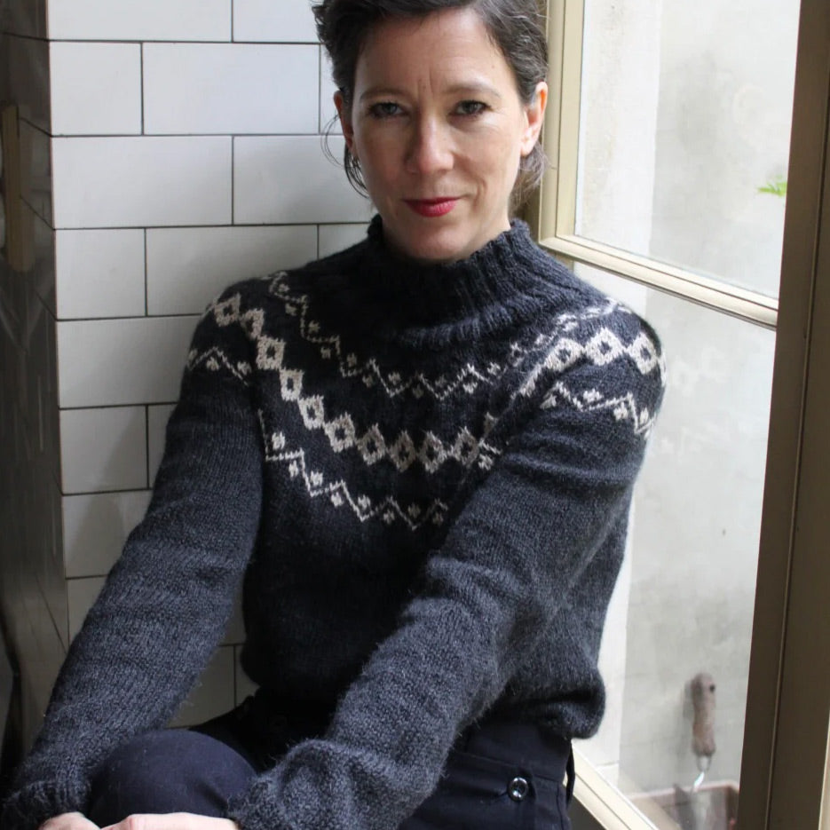 Scandi Fair Isle yoke jumper (charcoal/sand)