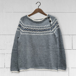 SMALL Intricate Fair Isle button neck jumper (grey/blue) - <s>£345.00</s>