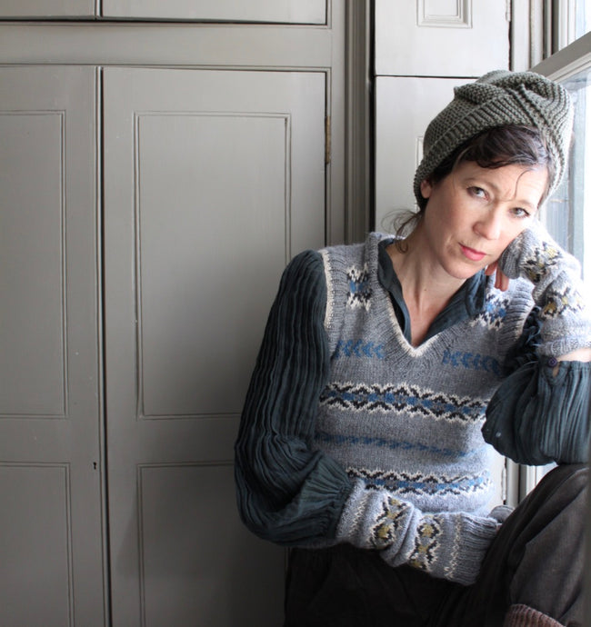 Fair Isle fitted vest (grey/blue)
