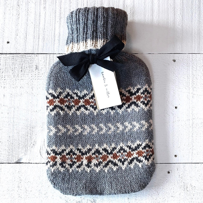 Fair Isle Hot Water Bottle (grey/rust)