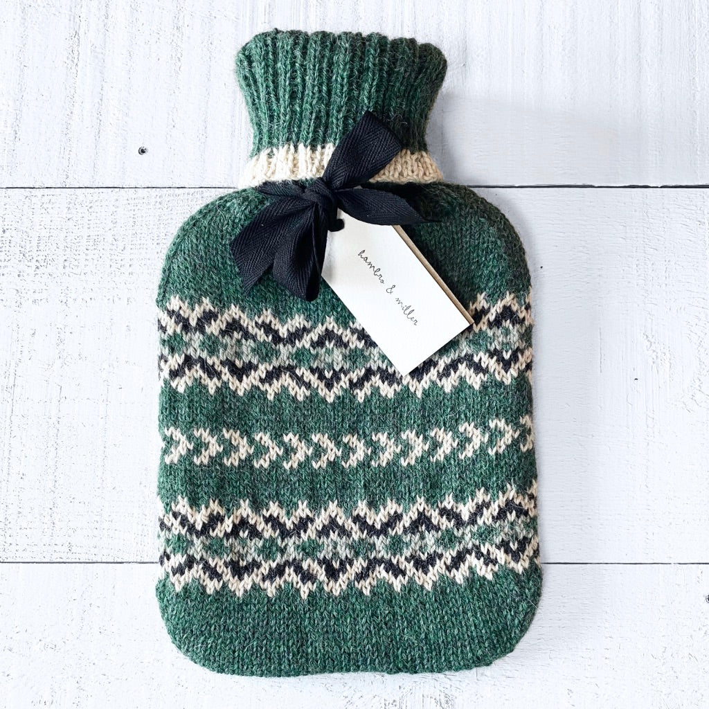 Fair Isle Hot Water Bottle (green/cream)