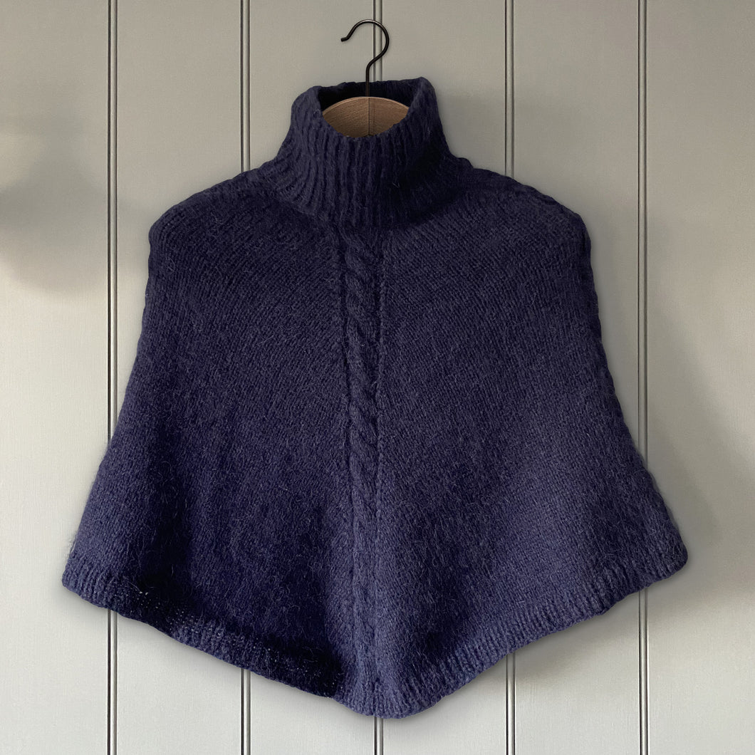 XS - Cable detail cropped poncho (navy) - <s>£295.00</s>