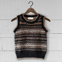 Load image into Gallery viewer, LARGE Fair Isle fitted round neck vest (charcoal/camel) - &lt;s&gt;£315.00&lt;/s&gt;