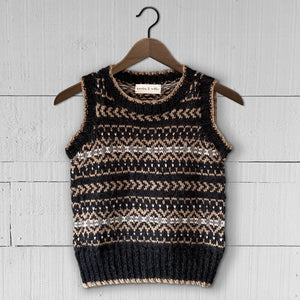 LARGE Fair Isle fitted round neck vest (charcoal/camel) - <s>£315.00</s>
