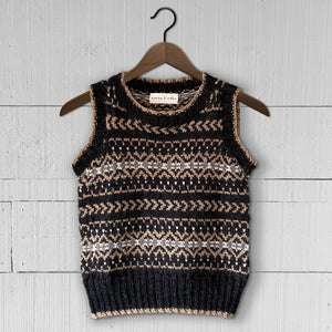 Fair Isle fitted round neck vest (charcoal/camel)