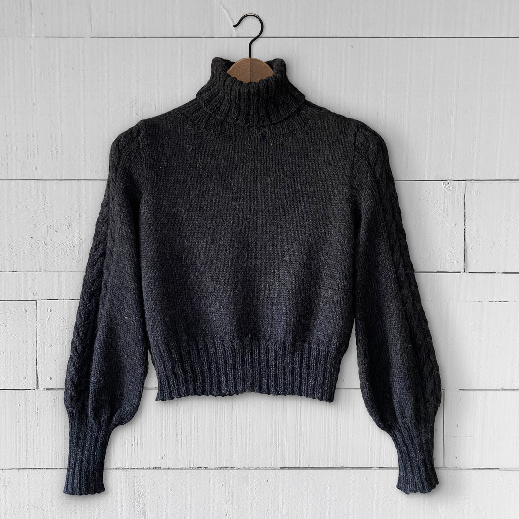 Cable sleeve polo neck jumper (charcoal)