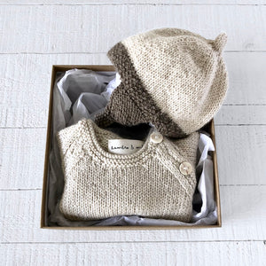 Newborn gift set - hat & jumper (cream/brown)