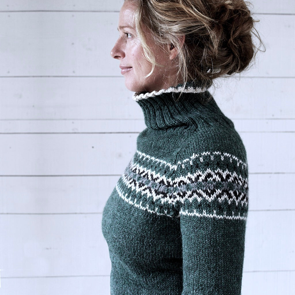 Intricate Fair Isle polo neck green multi Hambro Miller
