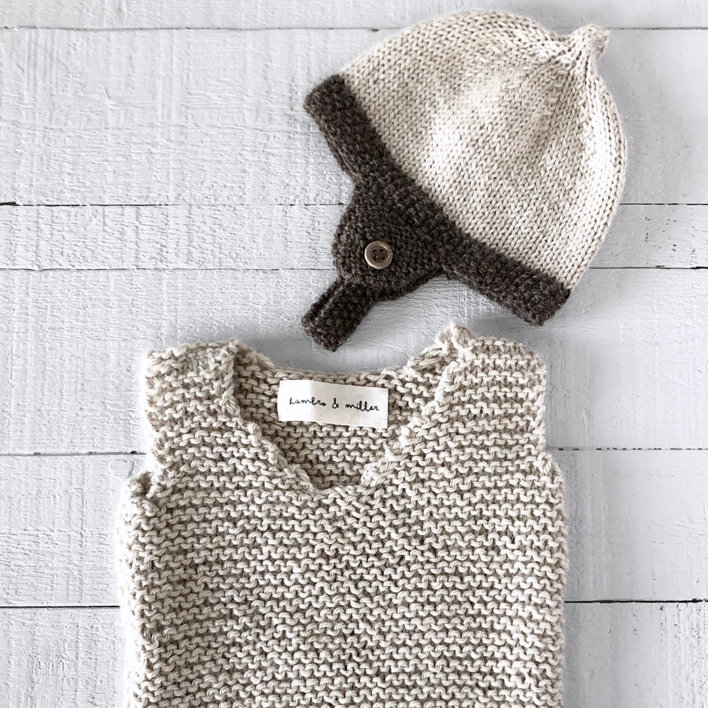Newborn gift set - hat & vest (cream/brown)