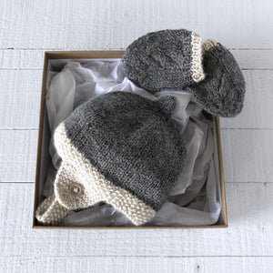 Newborn gift set (grey/cream) hat & mitts