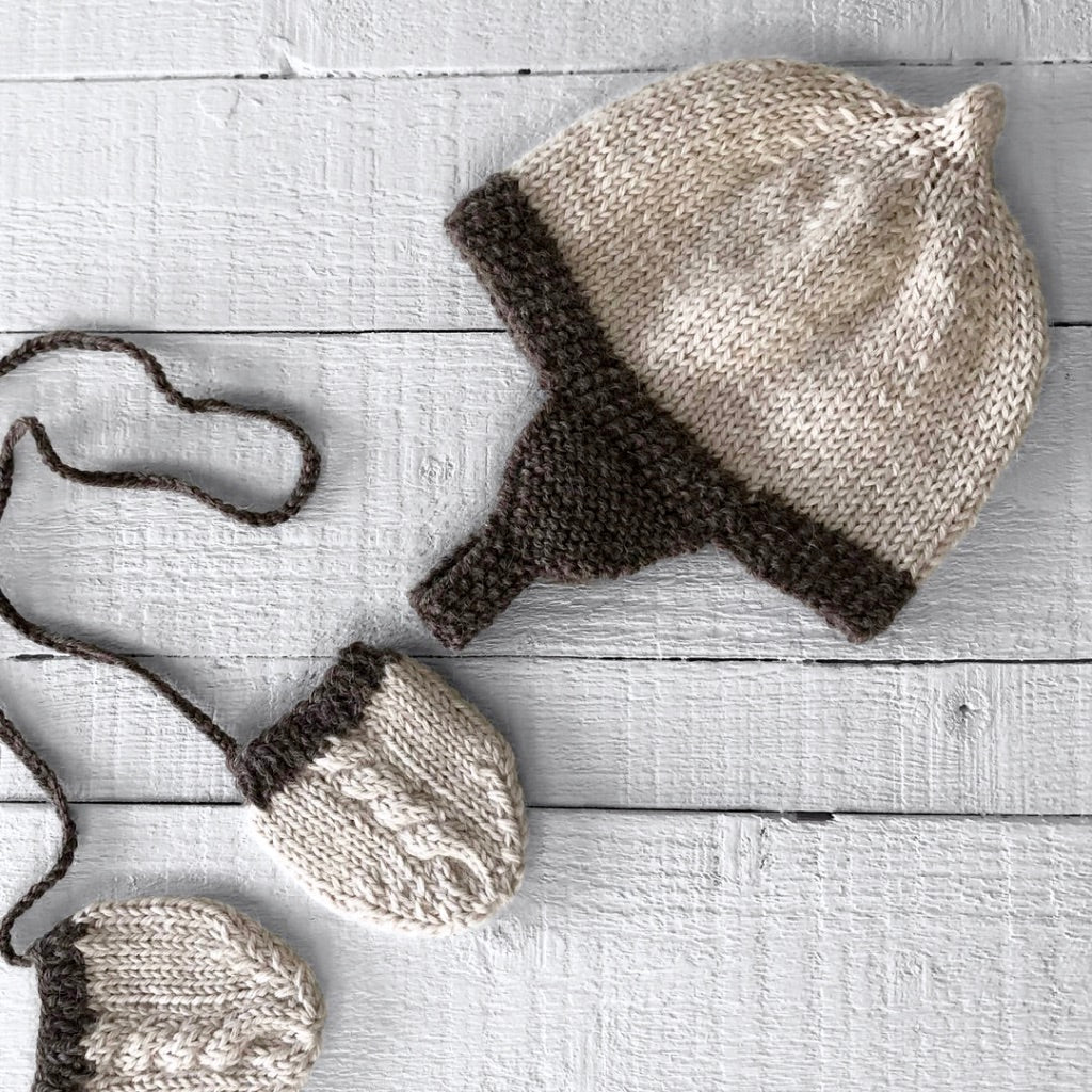 Newborn gift set - hat & mitts (cream/brown)