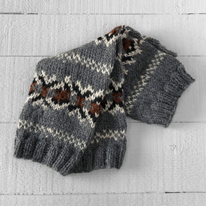 Fair Isle wrist warmers (grey/rust)