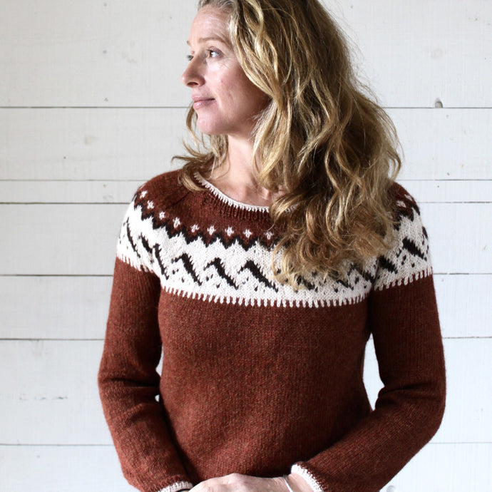 Mountain Fair Isle button neck jumper (rust/cream)