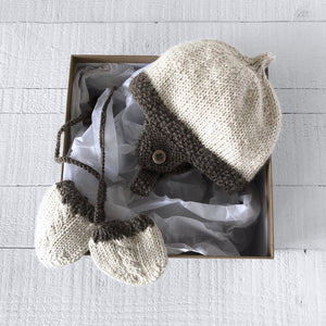 Newborn gift set - hat & mitts (cream/brown)