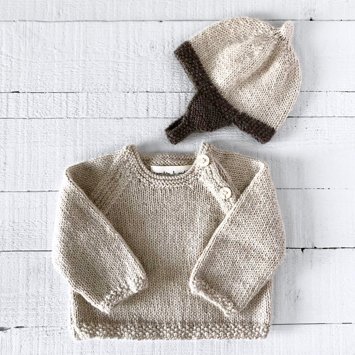 Newborn gift set - hat & jumper (cream/brown)