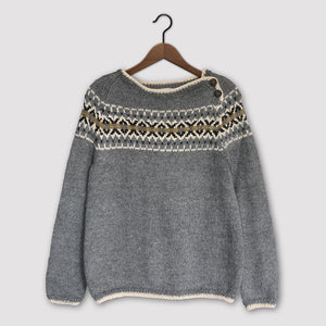 Intricate Fair Isle button neck jumper (grey/multi)