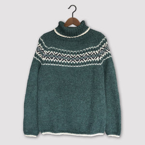 Intricate Fair Isle polo neck (green/cream)
