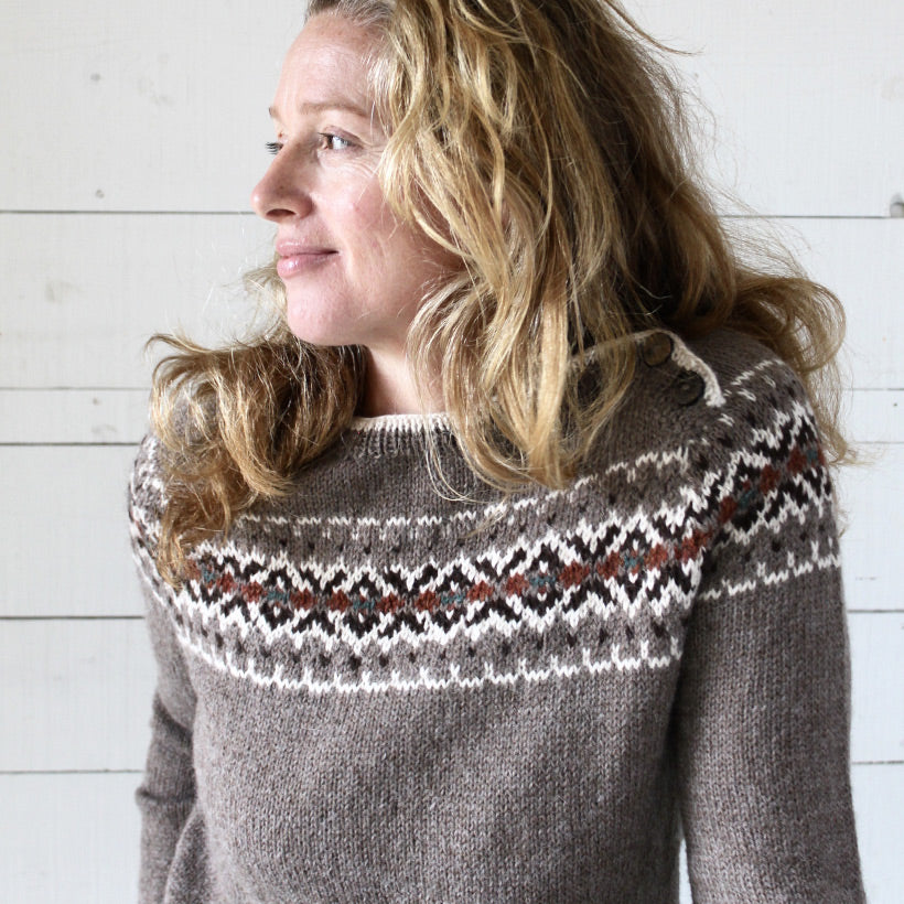 Intricate Fair Isle button neck jumper (brown/multi)