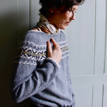 Load image into Gallery viewer, Intricate Fair Isle button neck jumper (grey/multi)